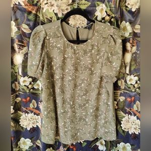Green floral floaty sleeve top LG